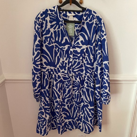 NWT H&M Bright Blue Pattern Linen Blend Short Dress Size: Medium - Picture 8 of 12